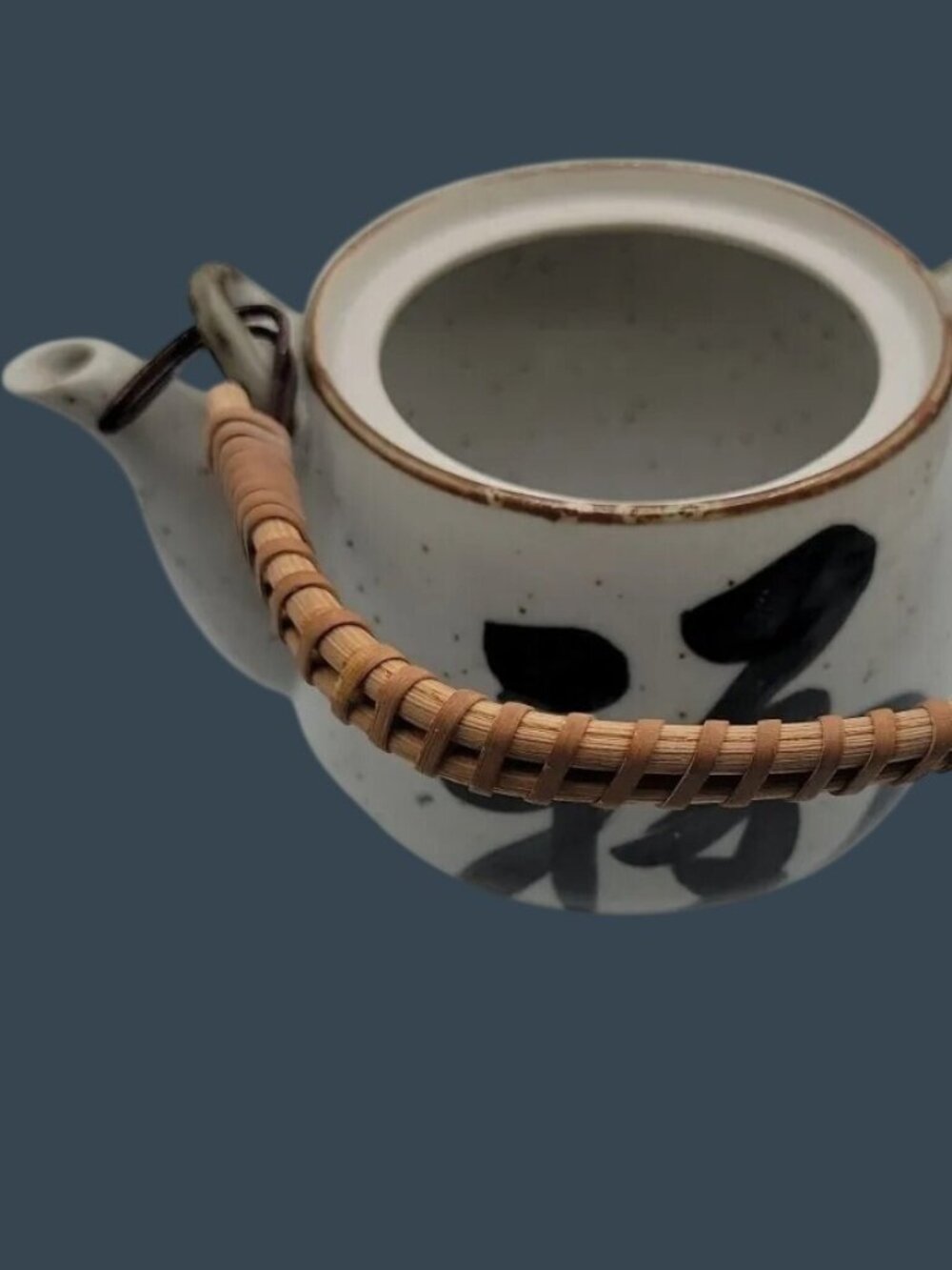 Vintage OMC Japanese Salt Glazed Teapot 1960s Dobin Bamboo Handle Missing Lid